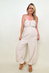 White Birch Sleeveless Halter Tie Back Woven Jumpsuit