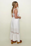 White Floral Openwork Strap Maxi Dress