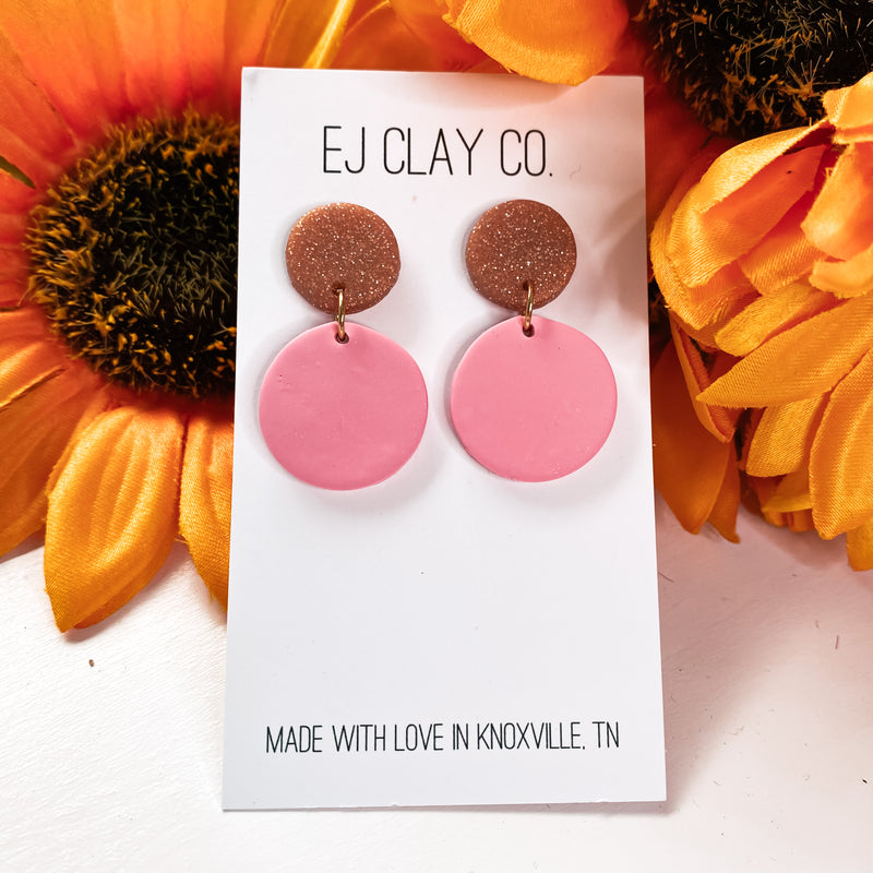 Pink and Rose Gold Circle Earrings