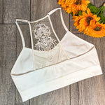 Back Embroidered Lace Bralette- White