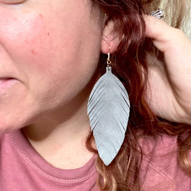 Feather Earrings- Genuine Leather