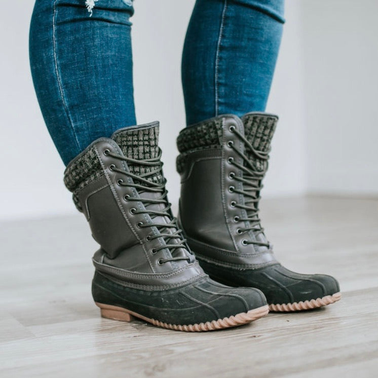 What the Duck Boots- Charcoal Lace-up