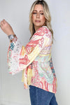 Paisley Patch Work Bell Sleeve Lace V-Neck Boho Blouse